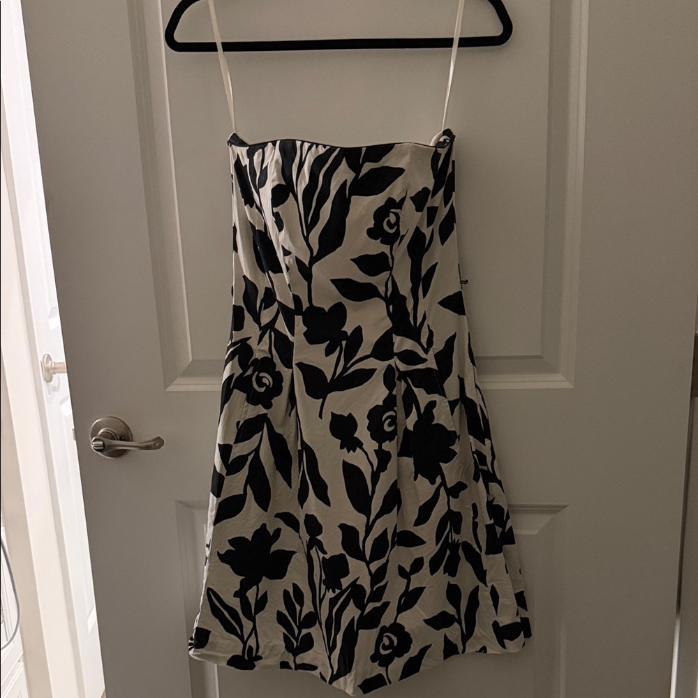 White House Black Market Strapless Dress with Black Floral Pattern